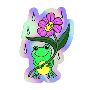 Holographic Frog & Flower Sticker