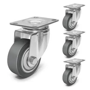 3 Inch Caster Wheels, Rubber Wheels Silent Castor- Set of 4 Heavy Duty Caster Wheels with  1200Lbs, Industrial Plate Casters Wheels for Cart Furniture Workbench (4 Swivel)