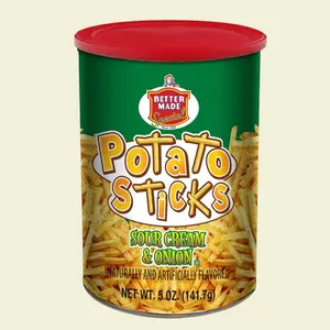 Better Made Potato Sticks 5oz Canister - Sour Cream & Onion Flavor - Gluten Free - Crunchy Crispy Snack from Fresh Potatoes - Resealable Lid - Party Snacks