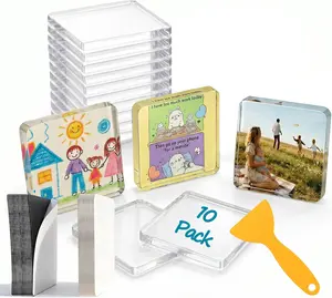 10 Pack 2"x2" Clear Acrylic DIY Fridge Magnets Set with Adhesive Backing – Square Magnetic Photo Frames for Crafts, Kitchen, Classroom, Party & Office Decoration SummerVibes