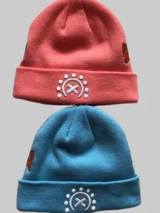 Horned Doctor Satin Lined Beanie - Anime Inspired Streetwear Winter Caps for men and Women, Pink and Blue Cuffed Beanies, Embroidered Designs