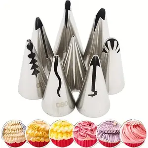 7pcs Premium Stainless Steel Pleated Skirt Tube Nozzle Set for Effortless Pastry and Cake Decorating - Easy Release Design, Durable Metal Construction, and Convenient Baking Supplies