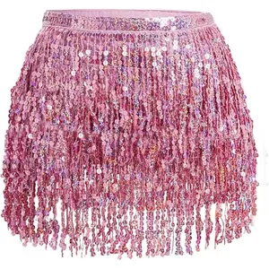 Women's Sequin Tassel Belly Dance Hip Scarf Wrap Skirt, Sparkly Dancewear Accessory for Rave Festive Parties, Stylish Versatile Statement Lady's Clothes