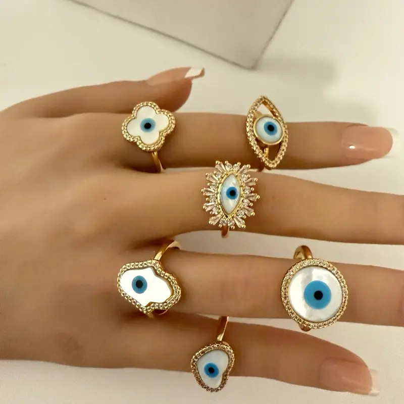 14k Gold Plated Evil Eye Adjustable Ring