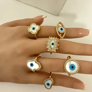 14k Gold Plated Evil Eye Adjustable Ring