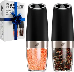Electric Gravity Salt and Pepper Grinder Set, Salt Pepper Mill, Adjustable Coarseness One-handed Operation Suitable for Grinding Pepper,