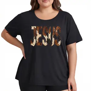 Jesus Shirt Western Graphic Tee Women Cowhide Print Animal Pattern Country Aesthetic Boho Faith Top Oversized Comfy Tee Religious Gift