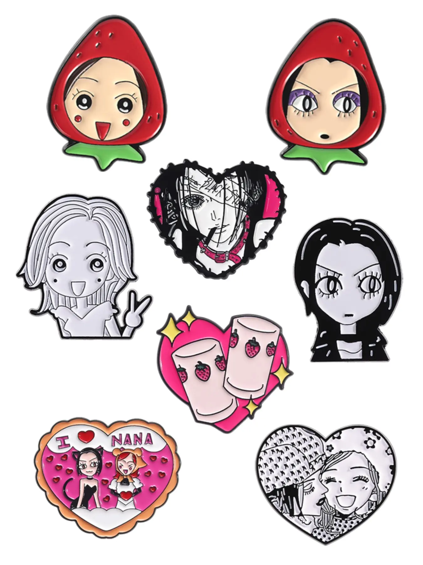 5pcs/set Cartoon Comics Character Enamel Pin Oosaki Nana Komatsu Nana Strawberry Headgear Heart Anime Roles Alloy Brooches Lapel Backpack Badge Fashion Jewelry Accessories Gifts for Friends