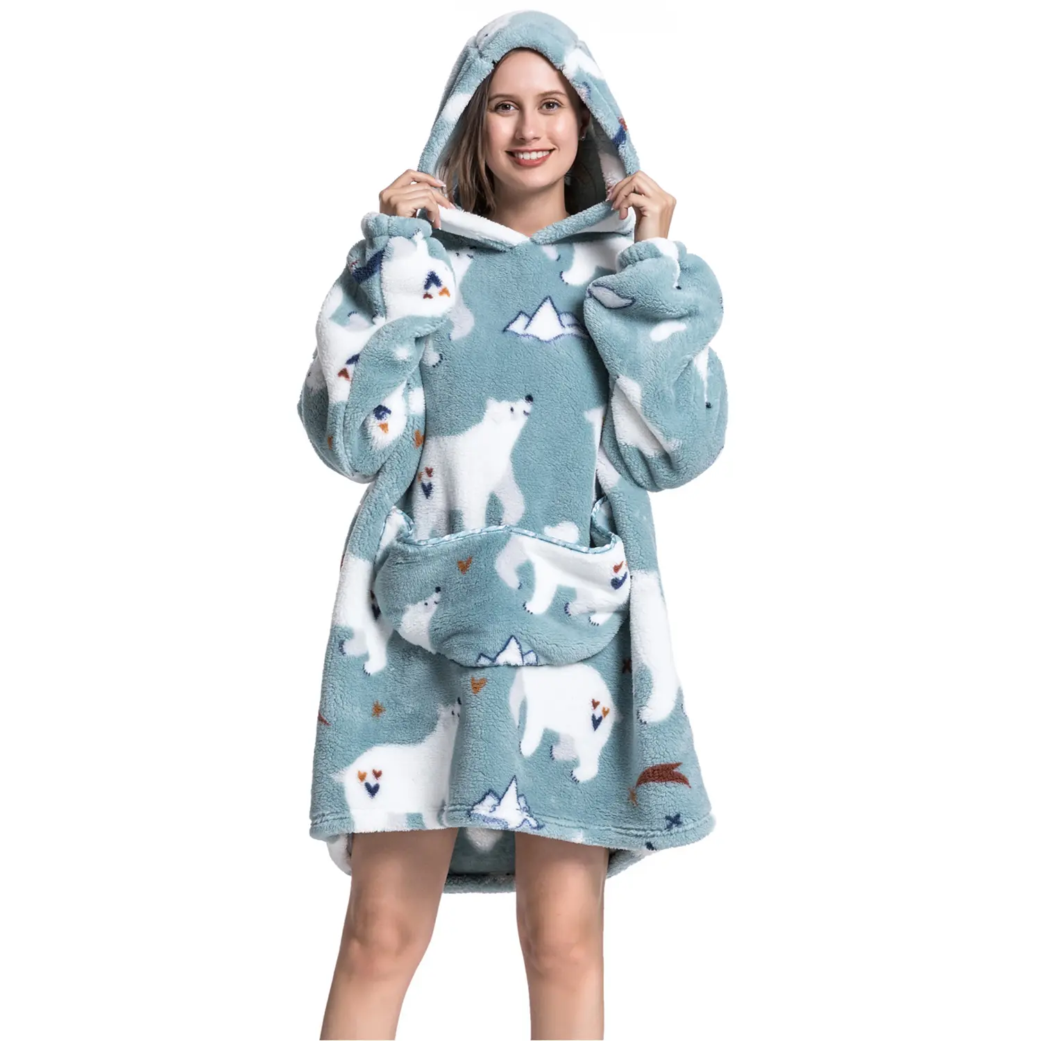 Msrlassn Plus Size Cute Cartoon Pattern Hooded Blanket for Women Men Kids, Halloween 1Pcs Oversized Wearable Hooded Nightwear Loungewear Womenswear Sweatshirt Pullover, Warm and Cozy, as Gift for Mom Women Girlfriend Men Large Pocket Pajamas