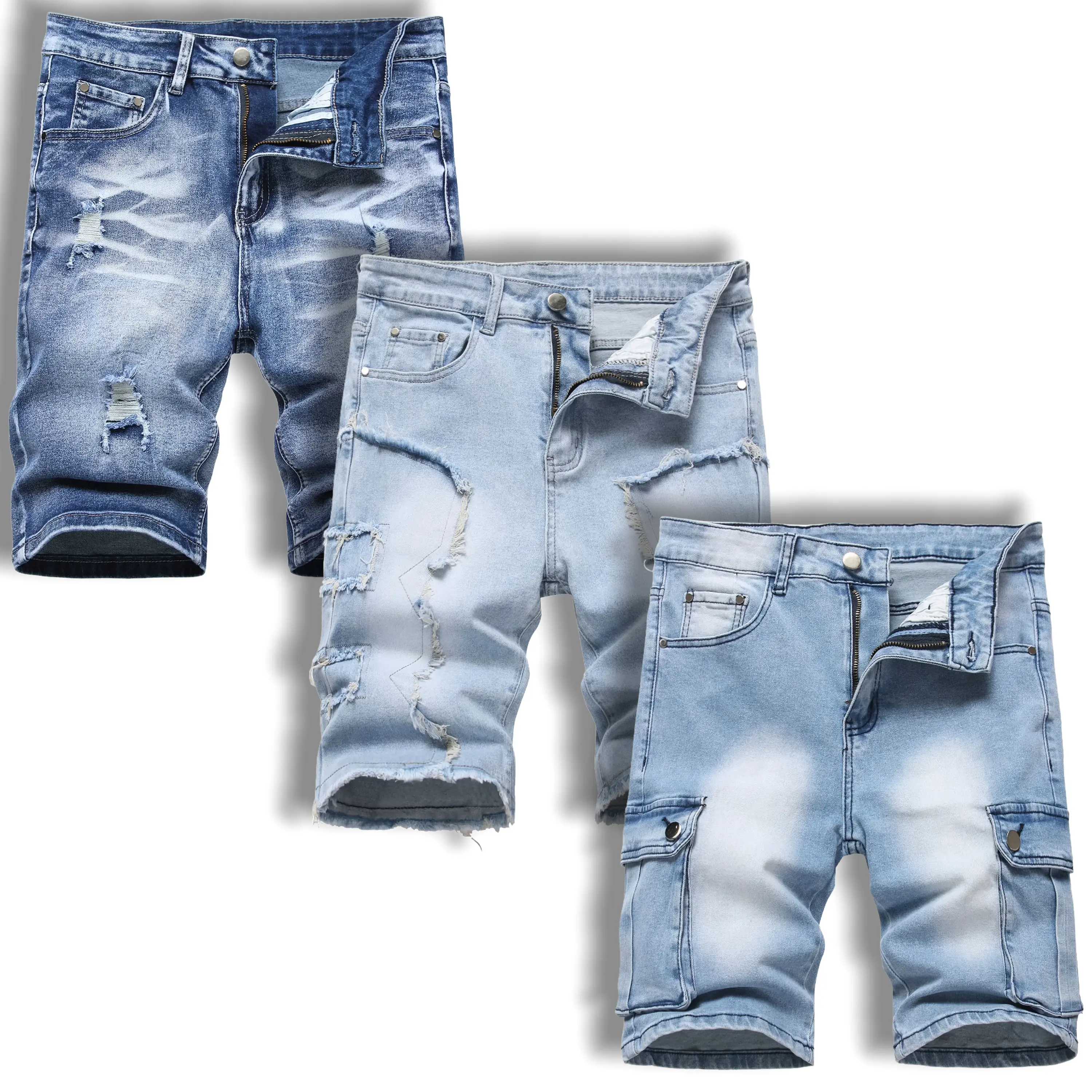 JUNBAOSS Men's Multi Pack Slim Fit Stretch Denim Shorts Ripped Skinny Jean Shorts for Men, Distressed Fashion Straight Comfort Flex Waist Short Denim Jean, Menswear Classic Street Style Cotton Fabric Jean Natural Hipster Personalized Stylish Jeans summerw