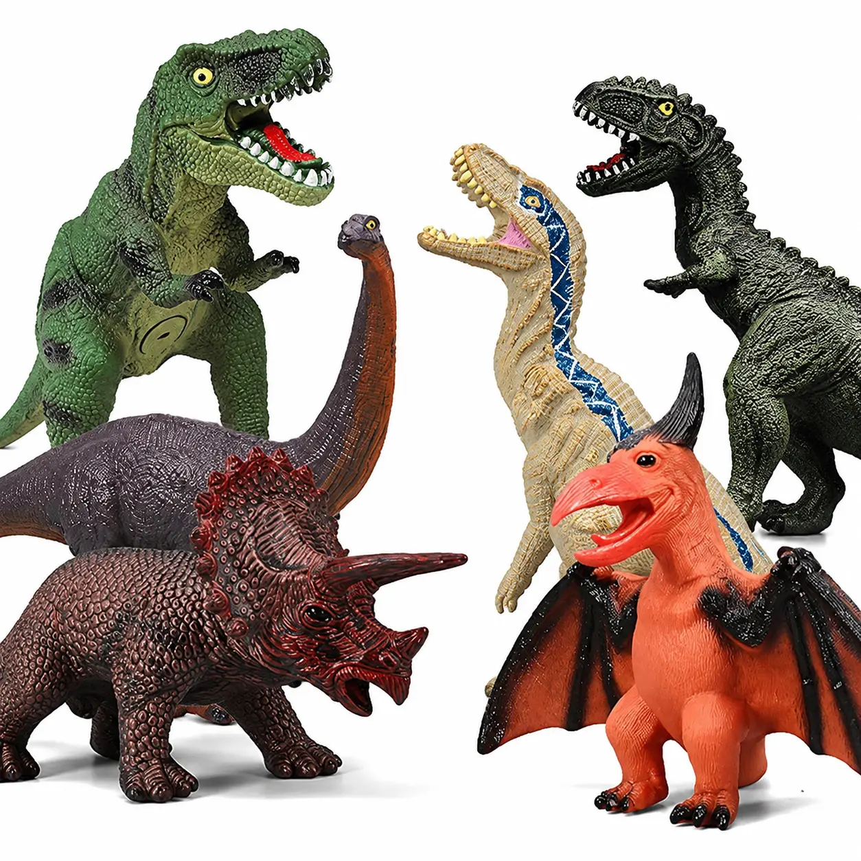 6-Piece Jumbo Soft Rubber Dinosaur Action Figures, Drop-Proof Animals & Nature Toys for 3-4 Years Toddlers, Learning Toy Ideal for New Year Party Favor & Birthday Gift