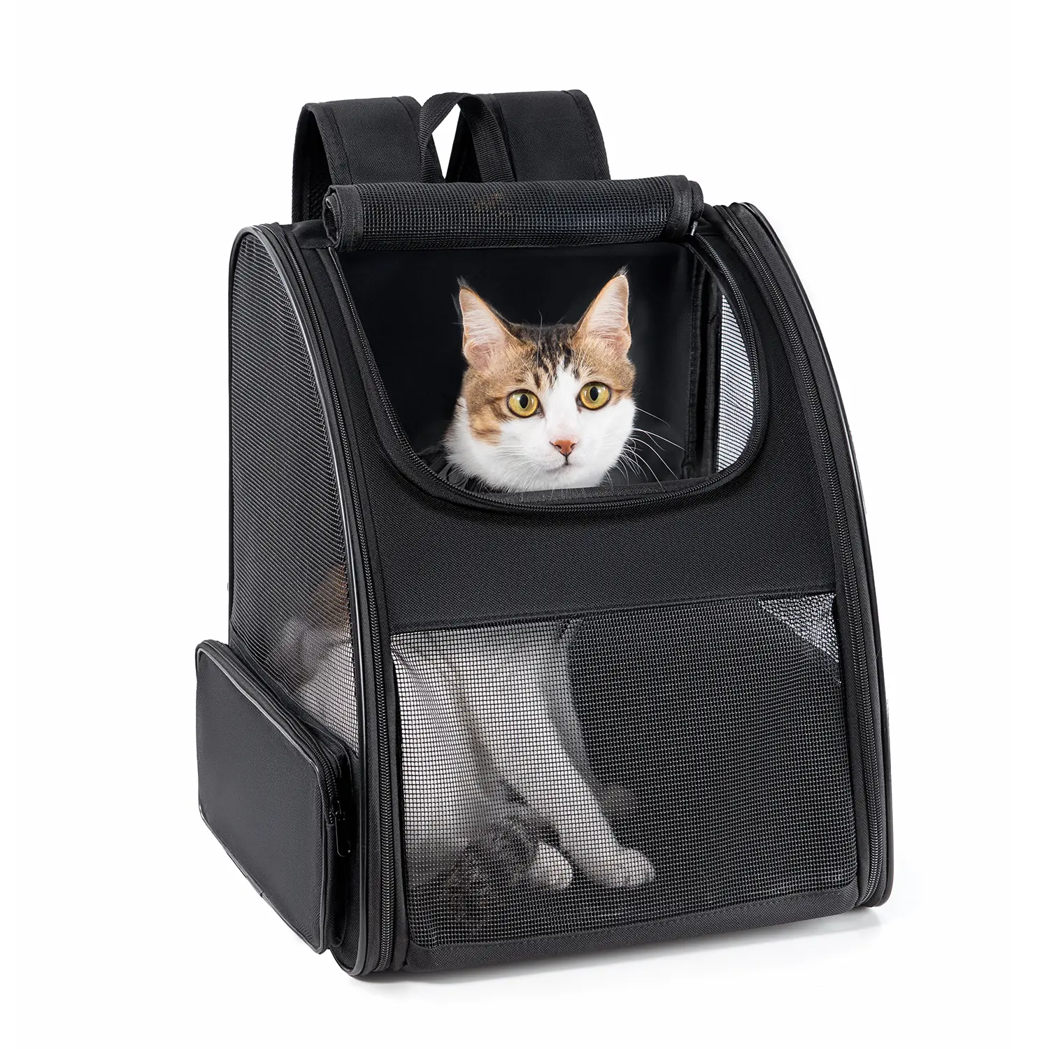 Cat Backpack Carrier for Small Dogs and Cats Fit Up to 15 Lbs,Small Dog Backpack, Expandable & Foldable with 3-Side Mesh Windows, Pet Carrier for Travel & Hiking Friendly，Gray