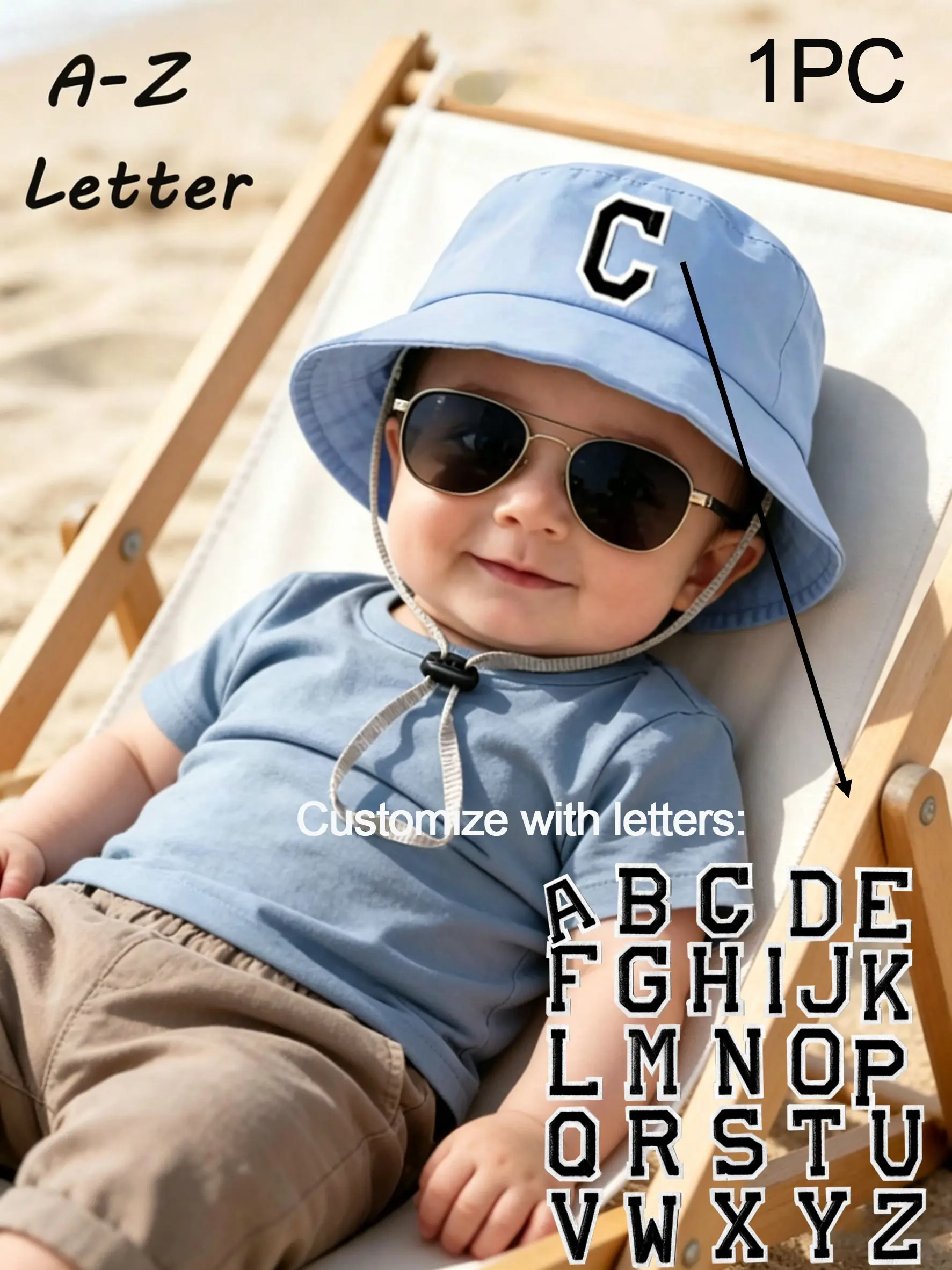 1PC Unisex A-Z Letter Baseball Cap, Outdoor Sun Protection Bucket Hat with Chin Strap, Suitable for Kids 0-2 Years, Casual Fitted Design, Sun Hats for Toddlers, Toddler Summer Hat