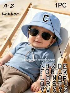 1PC Unisex A-Z Letter Baseball Cap, Outdoor Sun Protection Bucket Hat with Chin Strap, Suitable for Kids 0-2 Years, Casual Fitted Design