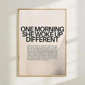 One Morning She Woke Up Different Canvas Painting without Frame, Modern Minimalist Design, Feminism Print, Feminism Wall Art, Wall Decor for Home Living Room Bedroom, Poster, Vintage Letters Print, Unframed Painting