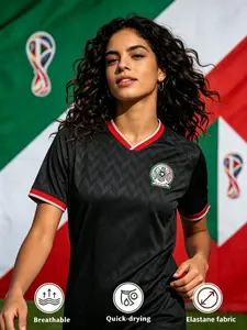 Women's Short Sleeve Sports T-Shirt, Breathable Comfort V-Neck, Jacquard Pattern, Football Top, Tennis Shirt, Athletic Wear