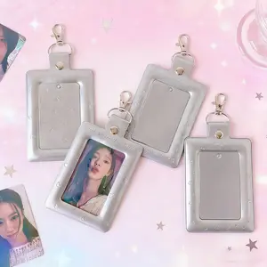 Silver Color Star Cutout Card Holder, ID Badge Holder, Idol Small Card Hanging Pendant Display Case, Kpop Fan Gift, Cute Anime Accessory