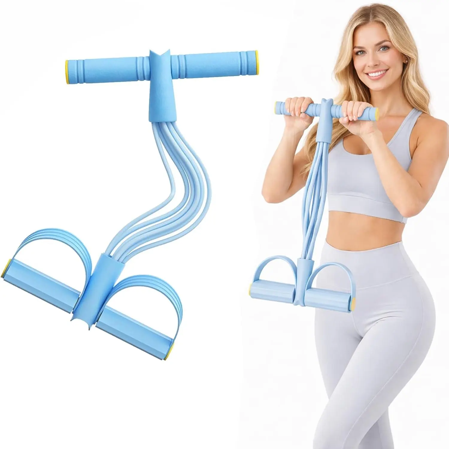 Multi Function Pedal Resistance Bands with Non-Slip Handles, 6-Level Adjustable Tension Elastic Rope, Yoga Sit Up Assist Home Workout Fitness Training Equipment