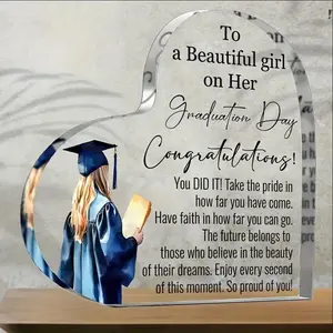 Acrylic Heart-Shaped Inspirational Graduation Gifts For Her Him High School College Masters Degree Phd Graduation Gifts For Students Keepsake For Daughter Son Sister gf wife letter pattern decorative ornament