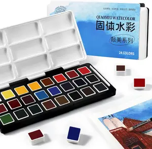 Paul Reubens Academy Grade Watercolor Paint Set, 24 Vivid Colors Half Pans with Portable Palette for Painting and Sketching