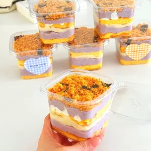 100-Piece Set 12 oz Square Cake Boxes with Lids, Ideal for Mousse, Desserts & Baking, Food-Safe PET Material for Kitchen Use