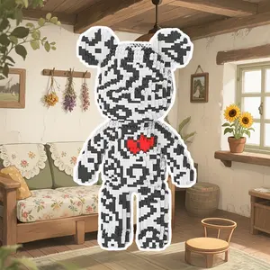 Heart Pattern Lucky Bear 3D Puzzle Building Blocks Decoration, Home Office Bookshelf Decor, Party Tabletop Display, Ideal Gift