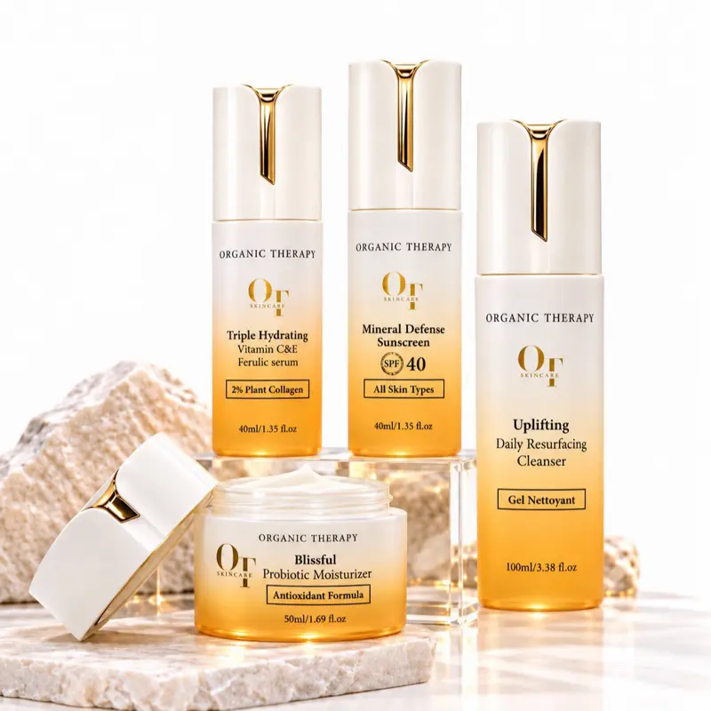Organic Therapy Glow Therapy Kit - Includes Triple Hydrating Serum, Mineral Defense , Daily Resurfacing Cleanser & Probiotic Moisturizer