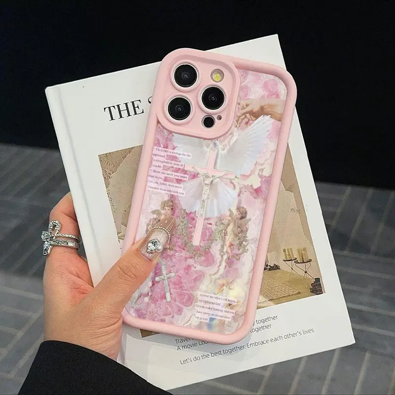 Pink Cross Pattern Phone Case for iPhone 16 Series - Shockproof, Drop-Resistant Full Protector Casing, Stylish Unique Mobile Phone Accessory, Ideal Gift for Mothers, Smartphone, Handheld