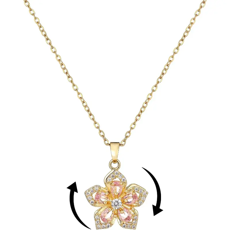 Women's Rotatable Crystal Blossom Gold Flower Fidget Necklace, Adjustable Redbud Flower Spinning Choker, Elegant Design Fidget Function Jewelry, Funny Gift for Women