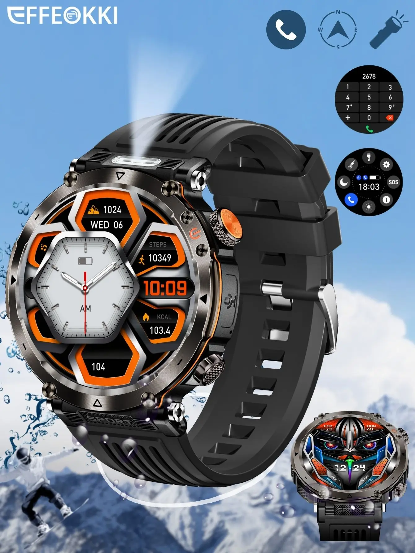Men's Smartwatch - 1.7in Round Large Screen Wearable Electronic Gadget, Wireless Call, 100+ Sport Modes, Fitness Tracker, IP68 Waterproof, Altitude & Compass, Compatible with iPhone Android Devices, Track Runs Hikes Gym Days, Father's Day Gift