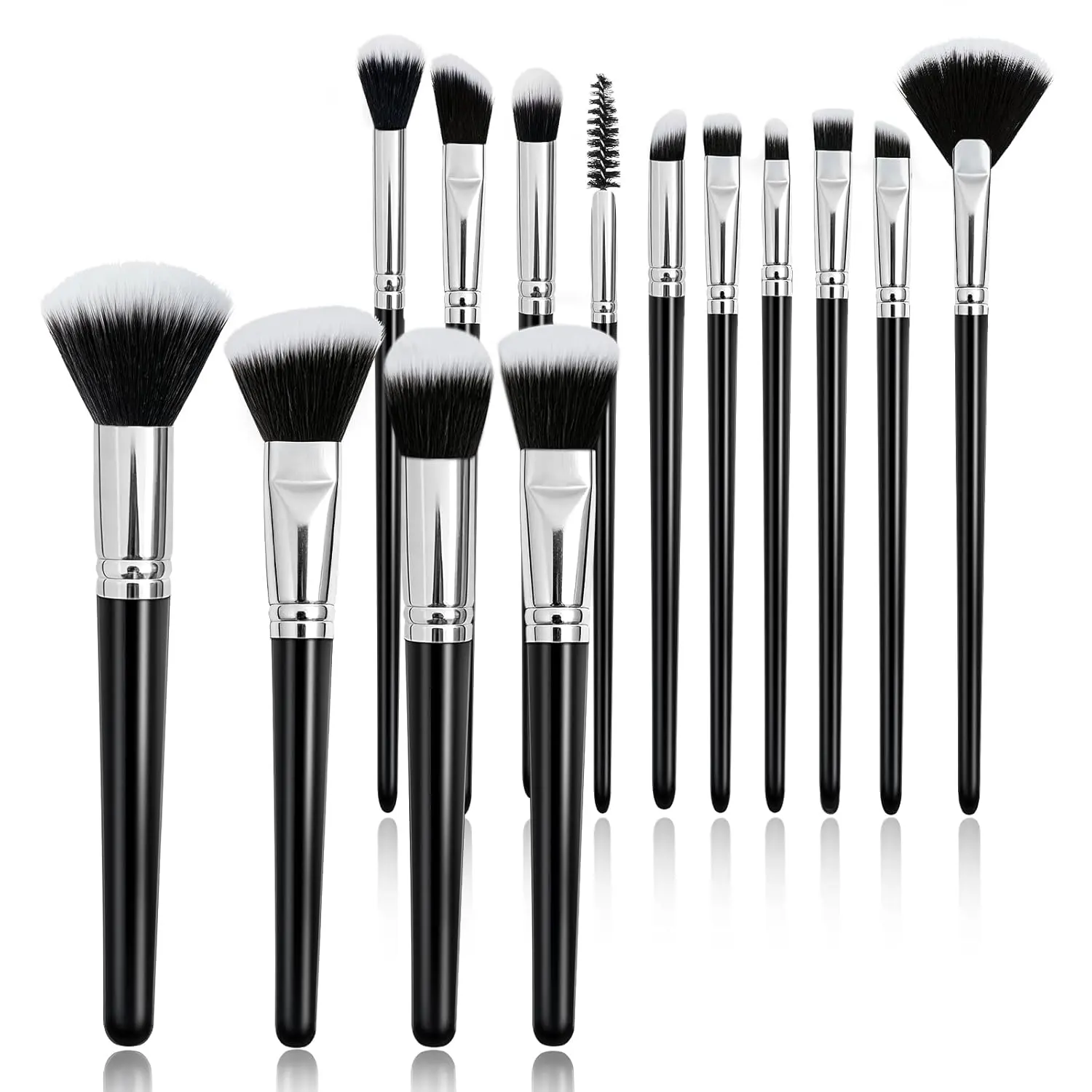 Makeup Brushes, 14 Pcs Travel makeup Brush Set, Black | Fibrous bristles, high density, fluffy, one-handle design，for Foundation, Concealer, Blush and Eyeshadow Brush