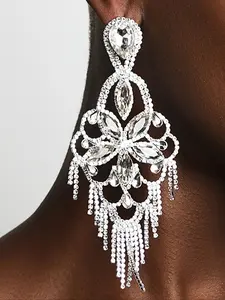 1pc/Elegant Rhinestone Dangle Earrings for Women, Full Zirconia Inlay Design, Perfect for Daily Wear & Weddings, Sparkling Jewelry Gift Idea, Fashion Jewelry Party