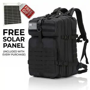 11.89Gal/45L outdoor large capacity high-quality wear-resistant sports tactical storage backpack+solar charging panel (USB+Type-C), survival multifunctional system bag, suitable for outdoor camping, hiking backpack, with American flag patch Organiser