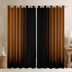 Feelyou Grommet Curtains - Heavy Velvet Abstract Ombre Drapes, Brown and Black Darkening Privacy Window Treatments for Bedroom, Living Room Decor