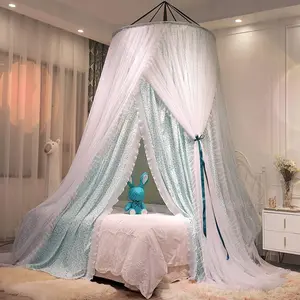 Luxurious Bed for Girls & Adults, Large Elegant Layer Bed Drapes, Round Dome Lace Canopies Netting (Fresh)
