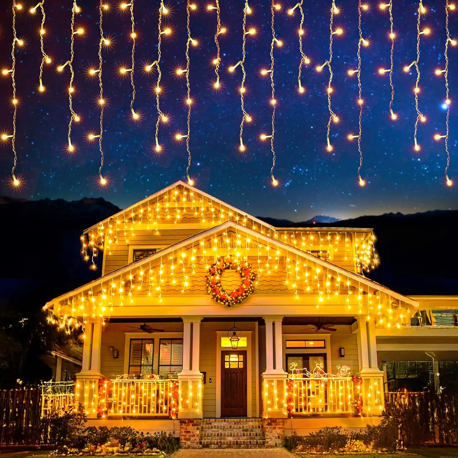 EcoNour 500-LED Warm White Outdoor Icicle Christmas Lights - Waterproof Sparkling Lighted Decorative Ornaments for Christmas Tree, Garden, Water Proof, Sparkling Decorative Lights