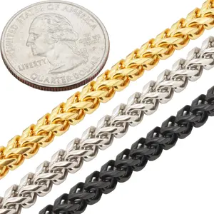 316L Stainless Steel 18k Yellow Gold Plated Black Rhodium 5mm Smooth Franco Chain Necklace Bracelet 8.5”-36”