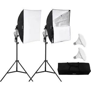 VEVOR Softbox Lighting Kit, 24" x 24", Professional Softbox with 30W 5500K LED Bulbs, Close to Natural Daylight, Adjustable Tripod Stand, Studio Lights for Photography, Vedio Recording, Live Streaming