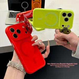 Metal Lens Bracket Magnetic Case with Built-in Stand, Shockproof & Durable for  iP 17 Pro Max/16/15/14/13/12with Built-in Stand & Anti-Drop Features