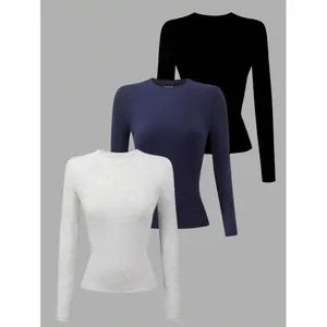 3-Piece Set Women's Solid Color Long Sleeve Crew Neck T-Shirts Fall Cloth For Women