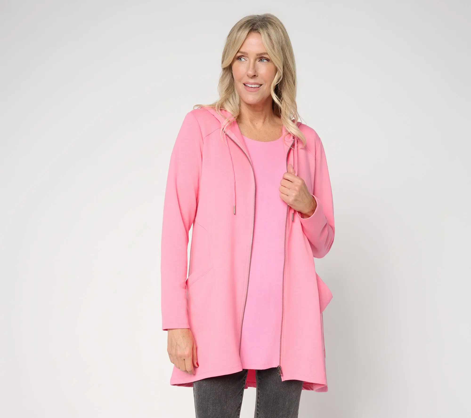 LOGO by Lori Goldstein Regular Zip Front Hoodie with Pockets