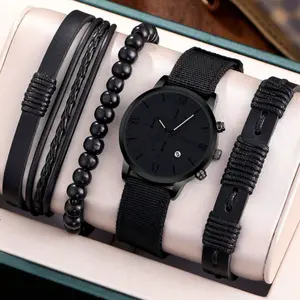Men Watch 4pcs/Set Men's Blue Nylon Strap For Men Father's Day Gifts
