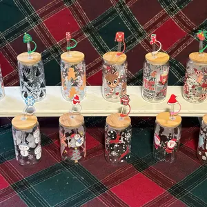 Glass Seasonal Cups with Straw and Straw Topper for Drinks - Drinkware