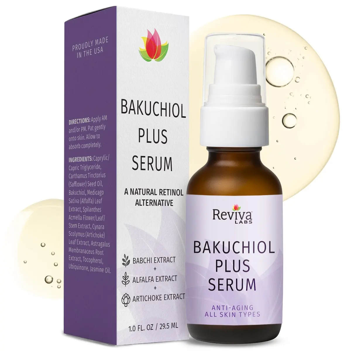 Reviva Labs Bakuchiol Serum – Natural Retinol Alternative for Smoother, Firmer Skin, Vegan, 1 oz