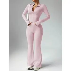 Women's Solid Color Long Sleeve Zip-Up Jacket & Flared Pants - Athletic Activewear Tracksuits Yoga Set