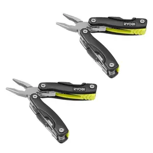 14-in-1 Compact Multi-Tool 2-Pack Stainless Steel & Aluminum Durable Foldable with 2 Pouches Black