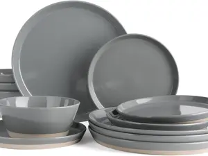 ONE OF ONE Saturn Dinnerware Sets for 4, 12 Pieces Stoneware Plates and Bowls Dish Set - Chip and Scratch Resistant, Microwave and Dishwasher Safe Tableware