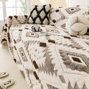 Boho Geometric Sofa Throw Blanket, Pet Friendly Scratch Resistant Sofa Towel, Quilted Sofa Cover, 1 Pc Washable dustproof Couch Protector Pad, Integrated design, Modern Furniture Slipcover Sofa Mat for Armchair, Loveseat, Sectional Sofas