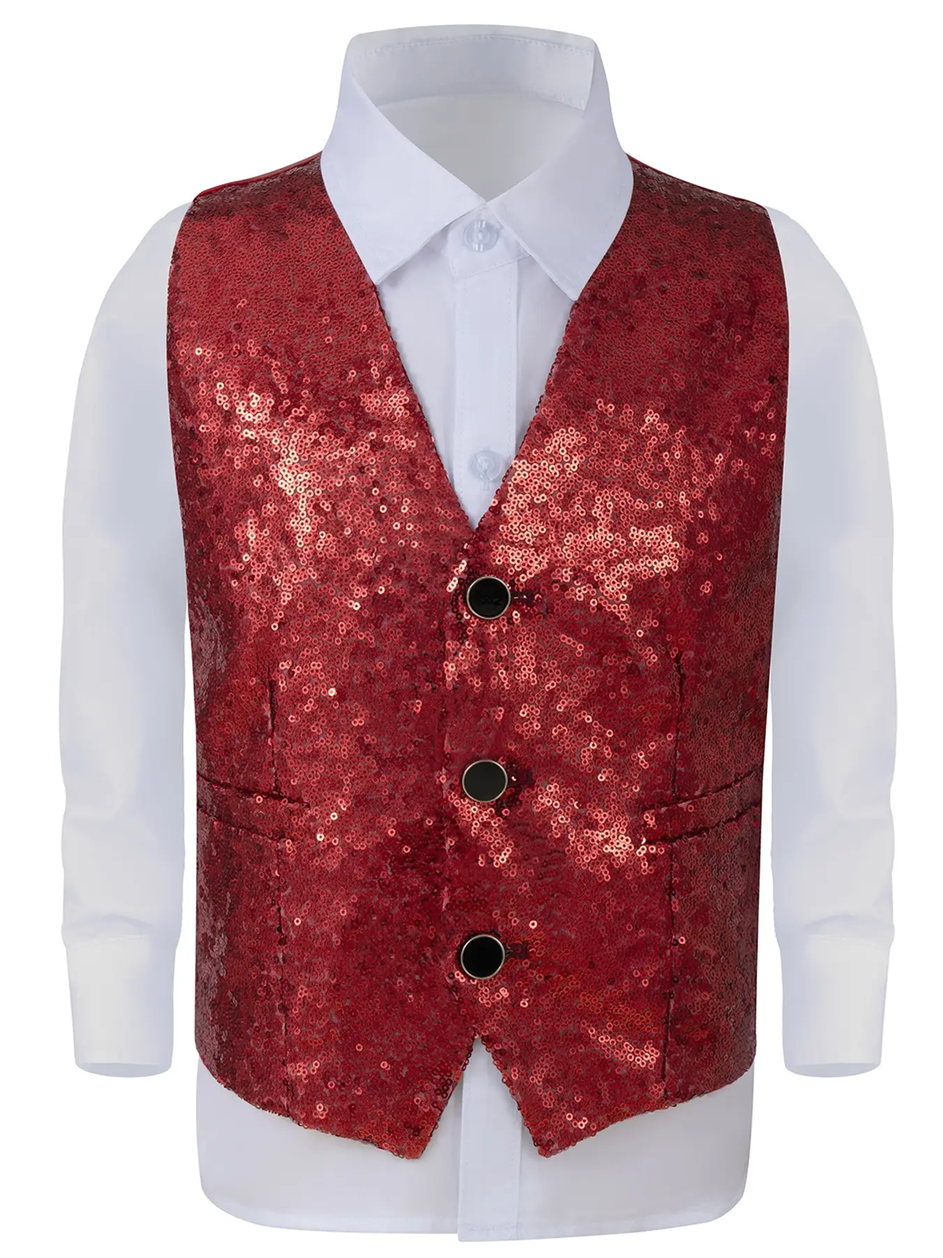 Men's Sequin Vest Solid Color Party Bar Performance Music Theater Sleeveless Backless, Loose-Fitting H Type Style