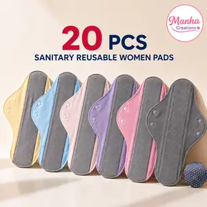 20-Pcs Cotton Cloth Pads for Feminine Care - 100% Organic Reusable Pads Leak-Proof Reusable Protectors for Women's